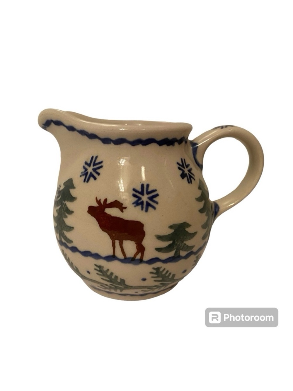 POLISH POTTERY CREAMER MINI PITCHER BLUE WHITE GREEN HANDMADE HOME BOLESLAWIEC